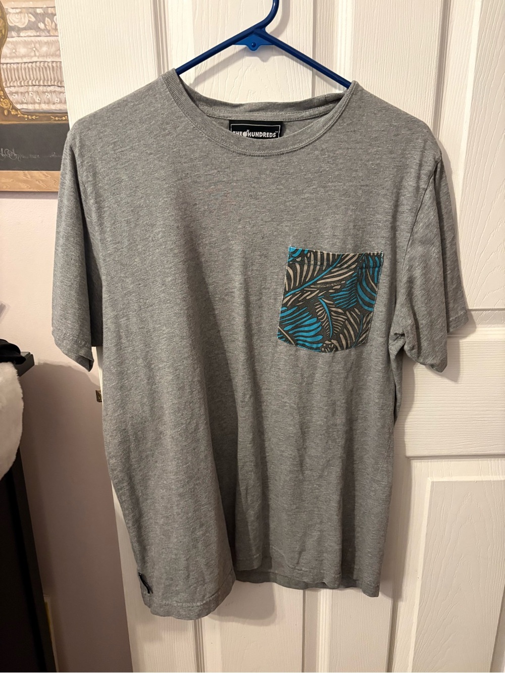 The Hundreds Gray Crewneck Tee with Teal Leaf Pocket